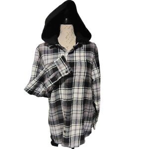 DC Flannel Hoodie Y2K Medium Black & White Oversized - Skater  90s  Grunge